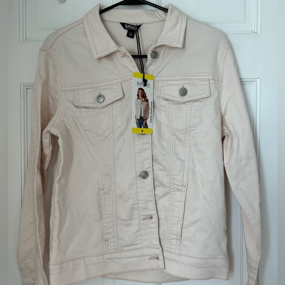 Light Pink Buffalo Knit Denim Jacket.